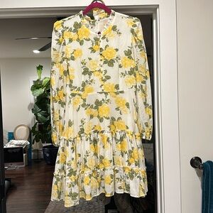 Rachel Parcell yellow floral belted dress size medium